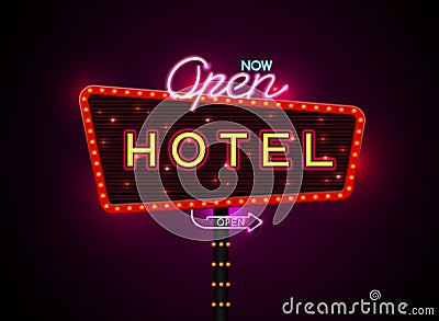 Hotel sign buib and neon Vector Illustration