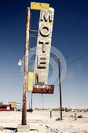 Hotel sign ruin along historic Route 66 Stock Photo