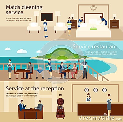 Hotel Staff Banner Set Vector Illustration