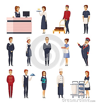 Hotel Staff Cartoon Set Vector Illustration