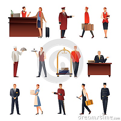 Hotel Staff Flat Icons Set Vector Illustration