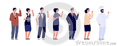 Hotel staff. Hospitality employee, job team wearing uniform. Isolated worker group, flat doorman, manager chef. Service Vector Illustration