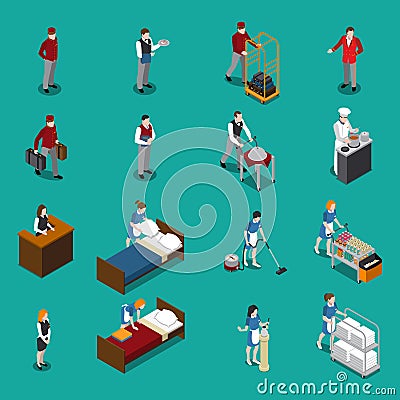 Hotel Staff Isometric Set Vector Illustration