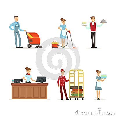 Hotel Staff with Receptionist, Maid and Porter Vector Set Vector Illustration