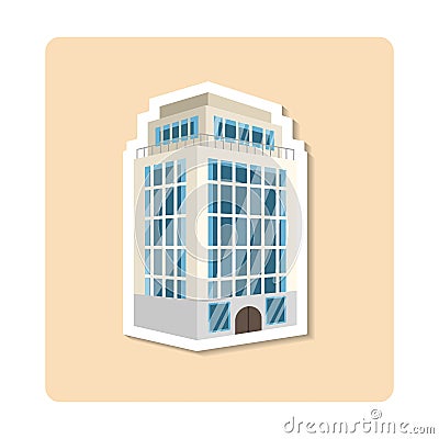 Hotel sticker illustration. Building, tree, window, door. Editable vector graphic design. Vector Illustration