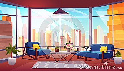 Hotel suite in skyscraper cartoon vector interior Vector Illustration