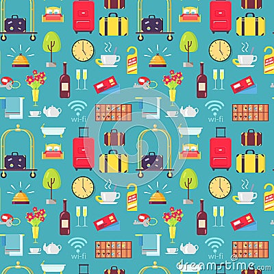 Hotel Theme Seamless Pattern Vector Illustration Vector Illustration