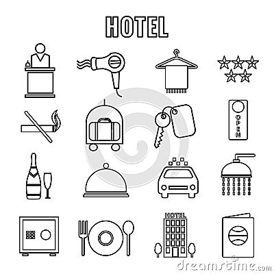 Hotel Themed Line Graphics Vector Illustration