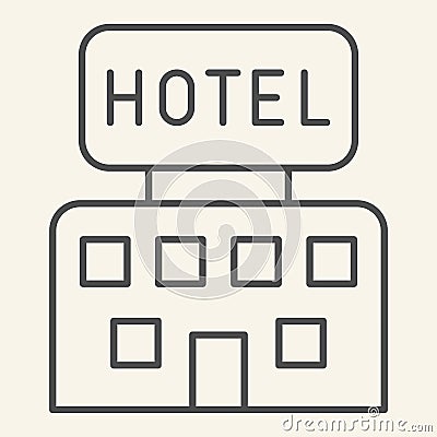 Hotel thin line icon. Hotel building with signboard symbol, outline style pictogram on beige background. Travel Vector Illustration