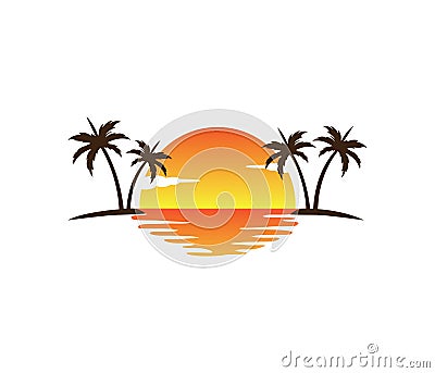 Hotel tourism holiday summer beach coconut palm tree vector logo design Vector Illustration