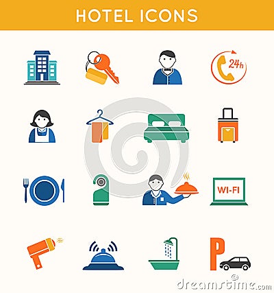 Hotel travel flat icons set Vector Illustration