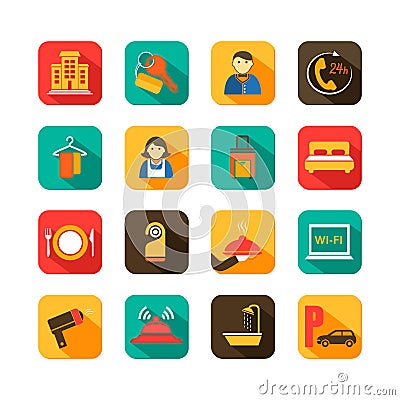 Hotel Travel Flat Icons Set Vector Illustration