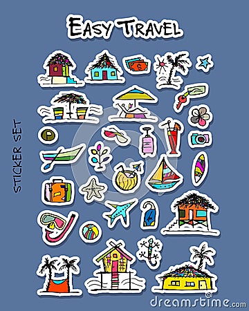 Hotel and travel icons. Sticker set for your design Vector Illustration