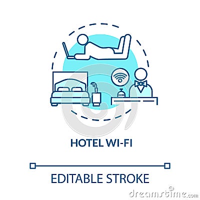 Hotel wi-fi turquoise concept icon. Get room signal with laptop. Free public network. Wireless internet. Roaming idea Vector Illustration