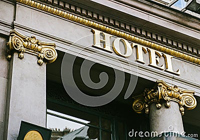 Hotel word with golden letters Stock Photo