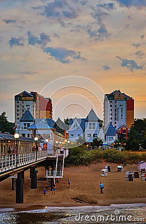 Hotels at the pier in Heringsdorf. Baltic Sea island Usedom. Germany Editorial Stock Photo
