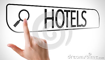 Hotels written in search bar on virtual screen Stock Photo