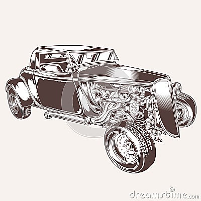 HotRod Car Classic vintage vector logo tshirt motor ratrodvector design illustration Vector Illustration