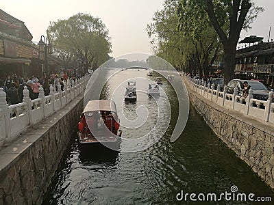 Hou Hai Lake Beijing boats Colour Editorial Stock Photo