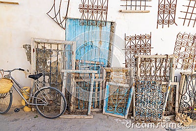 Recycled window bars for sale at the Houmt Souk Stock Photo