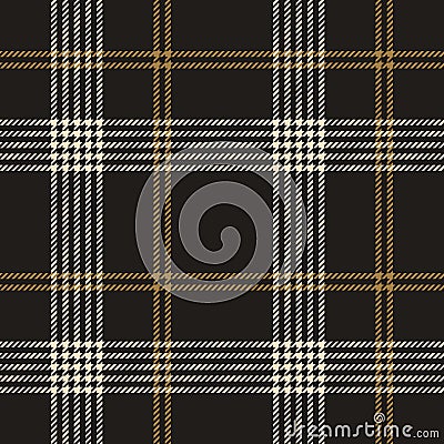 Houndstooth check plaid pattern vector in black, brown gold, beige. Seamless dark tartan plaid vector for skirt, scarf, jacket. Vector Illustration