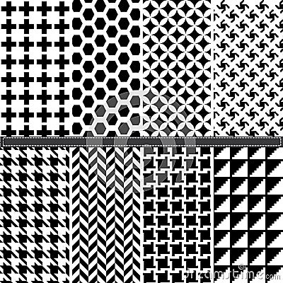 Houndstooth and Geometric seamless pattern set Vector Illustration