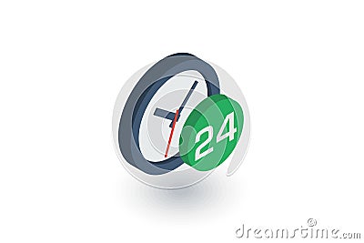 24 hour, around the clock, day and night isometric flat icon. 3d vector Vector Illustration