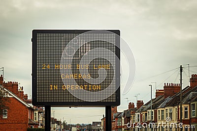 24 hour bus lane message on digital road information display in uk Stock Photo