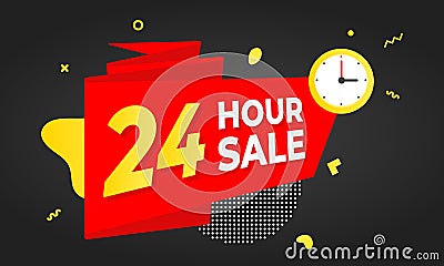 24 hour sale countdown ribbon badge icon sign. Vector Illustration