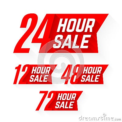 12, 24, 48 and 72 Hour Sale labels Vector Illustration