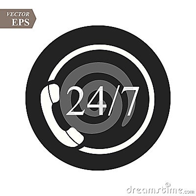 24 hour support call center icon. Steady available services. Twenty four hour everyday. Can use for service advertising. 24 7 icon Stock Photo