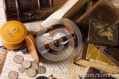 Hourglass and the book - vintage Stock Photo