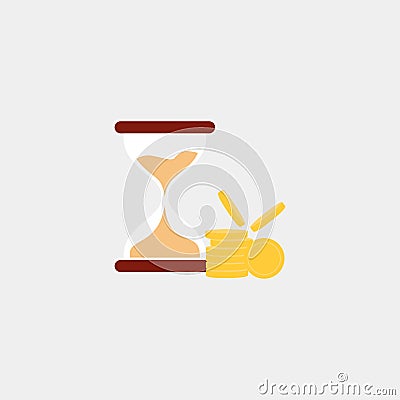 Hourglass with coins icon. Time. Vector illustration. EPS 10 Cartoon Illustration