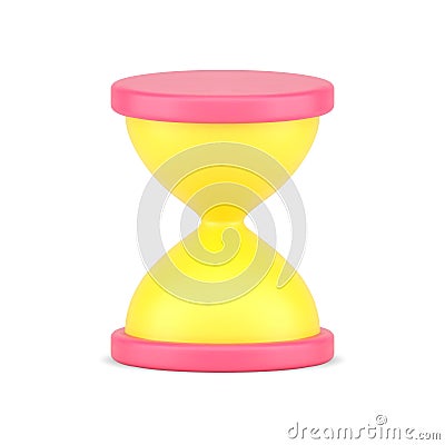 Hourglass 3d icon. Yellow retro timer with sandy countdown Vector Illustration