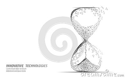 Hourglass 3D low poly dark time of life concept. Deadline present future and past hours gone. Time stream flow value Vector Illustration