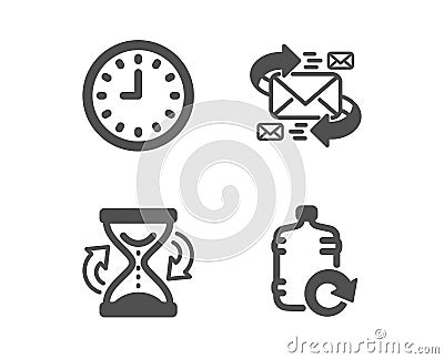 Hourglass, E-mail and Clock icons. Refill water sign. Sand watch, Communication by letters, Time or watch. Vector Vector Illustration