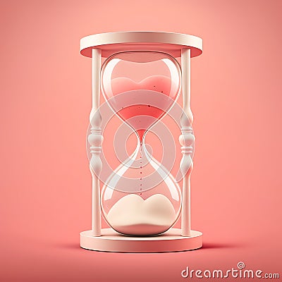 Hourglass with hearts on a pink background. Valentine, romance and love or donor day and blood transfusion. Generative AI Stock Photo