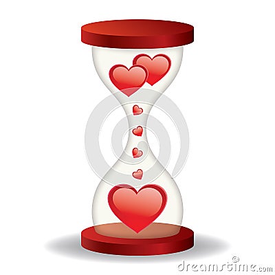 Hourglass with hearts on a white background Vector Illustration