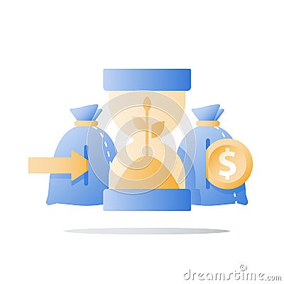 Hourglass and plant stem, wealth growth, time is money, financial security, future confidence, pension fund, income growth Vector Illustration