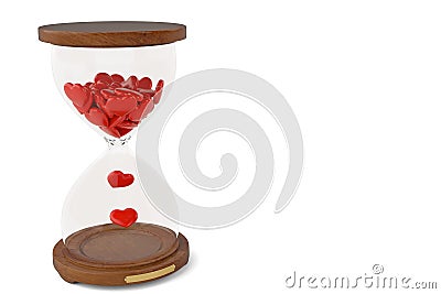 Hourglass and red hearts on white background,3D illustration. Cartoon Illustration