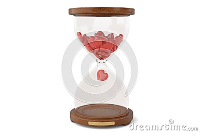 Hourglass and red hearts on white background,3D illustration. Cartoon Illustration