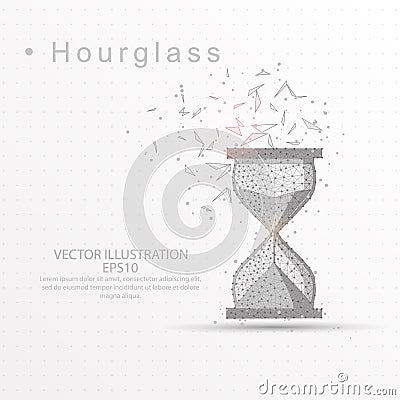 Hourglass digitally drawn low poly wire frame on white background. Vector Illustration