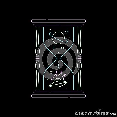 HOURGLASS SPACE COLOR NEON BADGE BLACK Vector Illustration