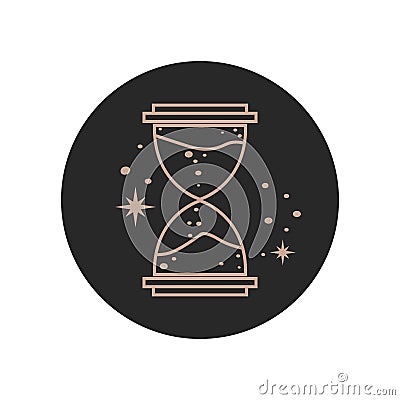 Hourglass and stars highlights for social networks. Line drawing esoteric, magical, mystical Vector Illustration