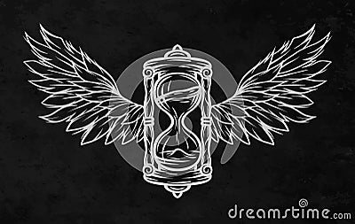 Hourglass and wings. Vector Illustration