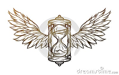 Hourglass and wings. Sign, symbol. Vector Illustration