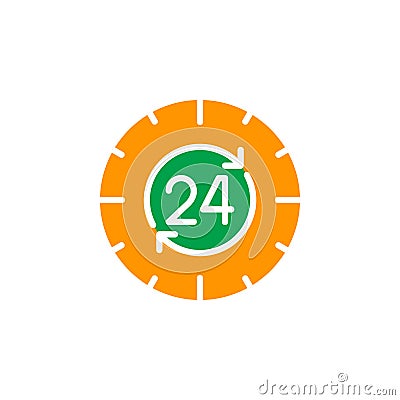 24 hours , around the clock icon vector, filled flat sign, solid colorful pictogram isolated on white. Vector Illustration