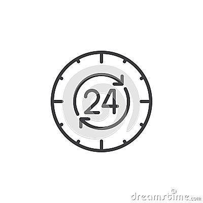 24 hours , around the clock line icon, outline vector sign, linear pictogram isolated on white Vector Illustration