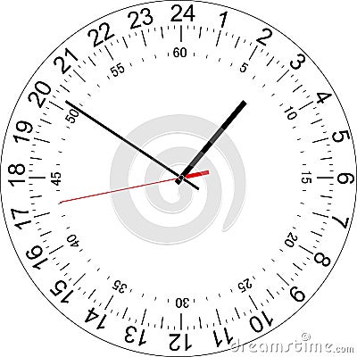 24 hours clock dial with the seconds dial. Vector Illustration Vector Illustration