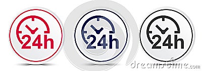 24 hours clock icon crystal flat round button set illustration design Vector Illustration